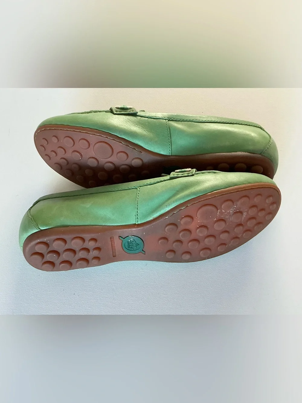 Born Green Leather Loafers Slip On Flats Size 8.5 Boho Casual - Picture 10 of 11